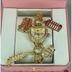 GOLD JUICY COUTURE HEART-SHAPED LONDON THEMED WATCH